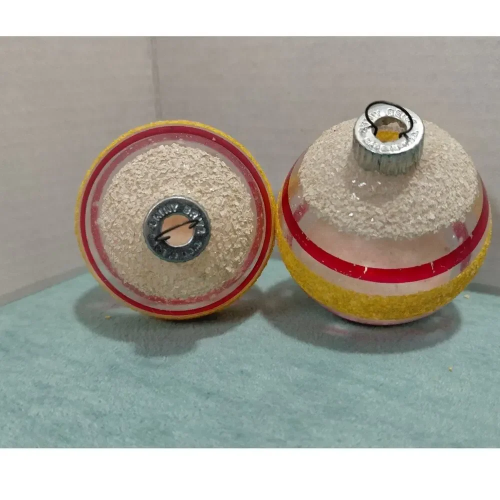 Vintage Shiny Brite Unsilvered Glass Christmas Ornament Mica Striped Made in USA